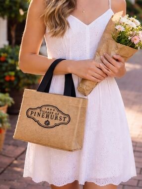 Village Of Pinehurst Golf Mini Jute Tote Bag with Black Handles